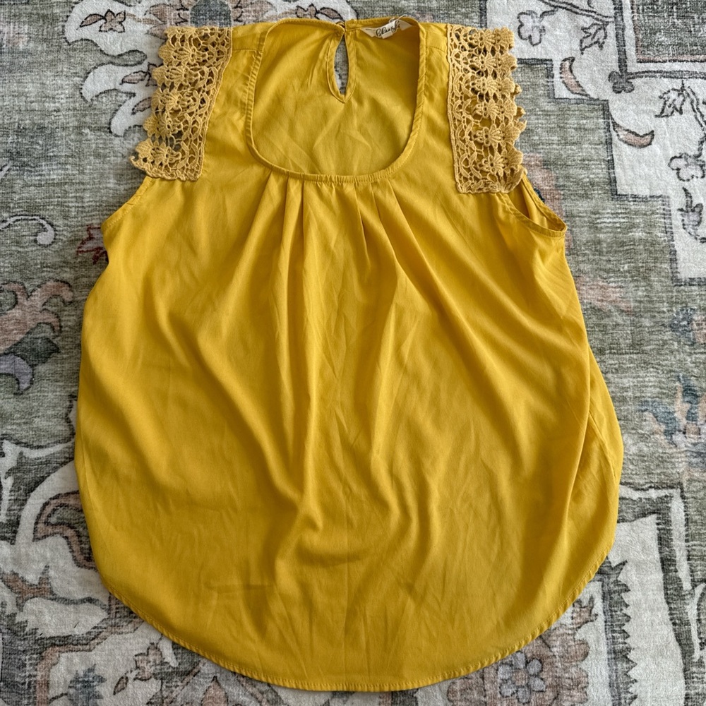Yellow Sleeveless Top with Lace Detail